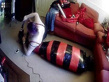 Mummified Tight In Pallet Wrap Escape Challenge 3 With Doxy Feet Torture