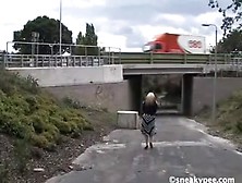 Busty Blonde Babe Peeing Outdoor