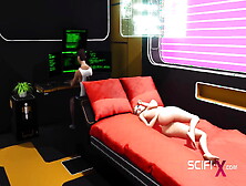 3D Dickgirl Android Plays With A Sexy Young Blonde In The Sci-Fi Bedroom