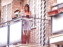 Spying Neighbour Milf With Great Legs On Balcony