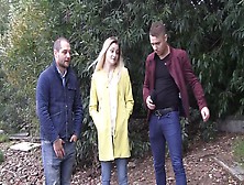 Beautiful Amateur Blonde Gets Shared By Two Handsome Dudes Outdoors