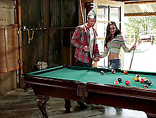 Lily Carter Fucking On The Pool Table And Gives Stud A Good Suck Off