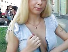 Sexy Blonde European Flashing Her Boobs In Public