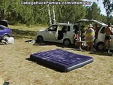 Lewd Couple Of Naked Students Fucking In The Tent