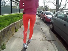 Wetting Orange Yoga Pants In Public