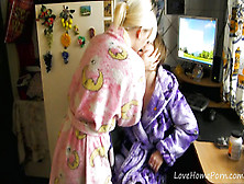 Old And Young Lesbians In Kimonos Decide To Make Love