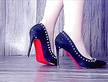 With Ebony High Heels With Spikes And Red Bottom
