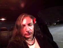 Horny Mature Crossdresser Plays With A Stick In Public At Night