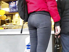 Red-Haired Chick With Chubby Ass On The Food Court