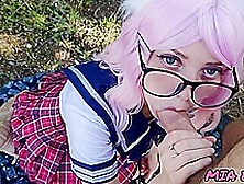 Mia Elfie - Cute Sexy In A Skirt On A Walk Wanted To Give A Blowjob And Get Cum On Face And Glasses