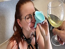 Chick Is Poured Into Her Mouth Through A Funnel With Her Own Piss