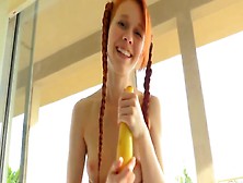Redhead Girl Play With Vegetables