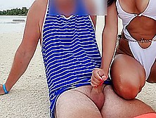 Handjob With Cumshot On Public Beach Maldives 4K