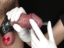 Peehole And Urethral Play With A Dilator And A Glass Drinking Straw.  Spunk Extraction Second View.