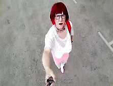 Red Oral Sex Slut Boobs Skank Sissy Exposed Naked Outside Parking Area Gets