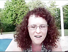 Mature Redhead With Glasses Is About To Get Fucked Next To The Swimming Pool,  During The Day