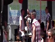 Bare Ass Girl Disgraced In Public Cafes