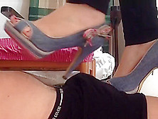 Wife Gives Footjob With High Heels