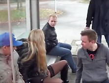 Lucky Man Gets Golden Shower From Blonde In Public