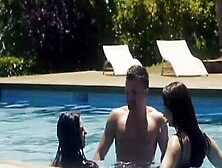 Threesome With Tbrunette Eens In The Swimming Pool