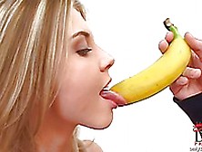 Sweet Blonde Haired Girl Monika Matejovska Plays With Banana Before Begging For Cock To Suck