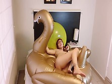 Sweet Hispanic Skank Teasing You With My Monstrous Inflatable Golden Swan And My 32" Large Balloon