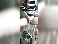 Curly College Girl Masturbates On The Washing Machine And Getting