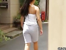 Pony-Tailed Asian Skank Getting Pulled Into Nice Street Sharking Affair