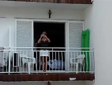 Naked Guy Flashes Girls On Balcony