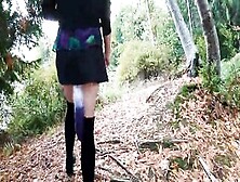 A Walk Around The Lake With Longpussy.  Short,  Slutty Skirt And A Tail.