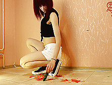 Tranny Giantess Crushes Tomatoes And Cucumber In Sneakers And Mini Shorts (Crush Fetish)