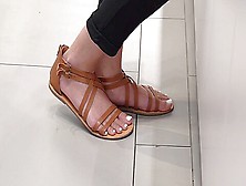 Nerdy Asian Worker At The Jewelry Store Gets Her Hot Feet In Sandals Filmed