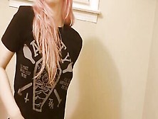 Pink-Haired Teen Is Filming Herself While Rubbing Her Twat In A Bathroom