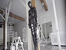 Latex Girl Tied To Post And Vibed