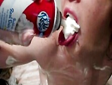 Small Red Hoe Having Fun And Rubbing Cream On Breasts