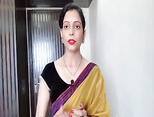 Indian Desi Bhabhi Wearing Yellow Saree Front Of Devar