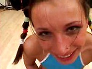 Russian Girl With Pigtails Is Surrounded By Cocks