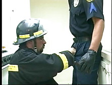 Fireman Fucks Gay Police Officer's Ass Then Cums On His Abs
