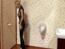 Naughty Chick In Mens Room Insane Sperm Action