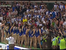 Water Polo Girls Celebrate Victory