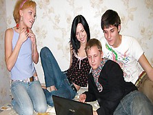 Russian Teens Katy And Foxy Appreciate Foursome Action