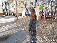 Horny Female In A Coat Flashes Tits And Pussy In The Neighborhood