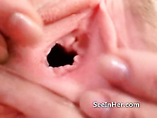 View Of The Inside Of A Babes Pussy As The Camera Gets Up Close