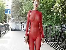 Morning Walk In A Transparent Suit In Public