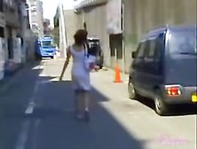 Brown Haired Asian Beauty Skirt Sharked On The Street