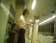 Candid Office Woman In Japan Subway Station
