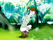 Lovely Cartoon Girl Poops In The Jungle