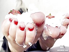 Strawberries Foot Squeezing,  Whipped Cream On Feet And Dirty Feet Lick