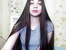 Cute Long Haired Brunette Striptease,  Brushing,  Long Hair