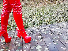 Lady L Walking With Red Extreme Sexy Boots.
